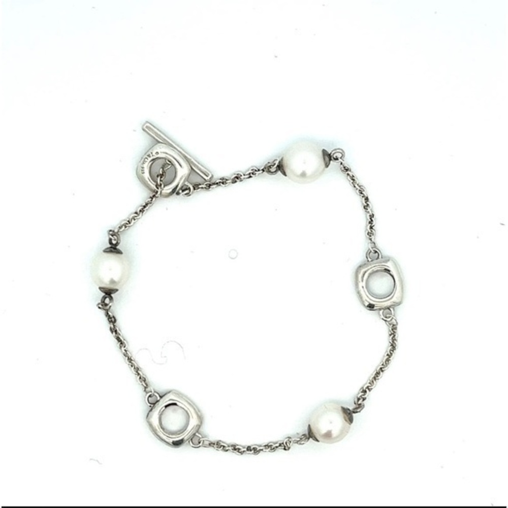 Vintage Tiffany & Co 4.5mm Akoya Pearl Cushion Chain Toggle Bracelet S